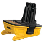 DEWALT DCA1820 adapter front view showing connector and compact design, organized toolbox benefit