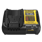 DEWALT DCB1104 front view showing compact charger and slot, fast organization benefit