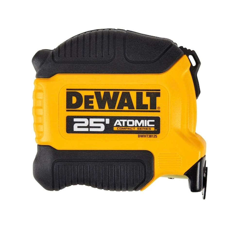 DEWALT compact tape front view showing durable housing and easy grip benefit
