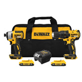 DEWALT front view of drill and impact driver kit showing portability and power