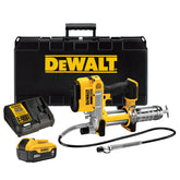 DEWALT grease gun front profile showing robust build and professional reliability