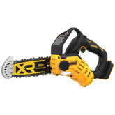 DEWALT pruning chainsaw front view showing compact design and portability