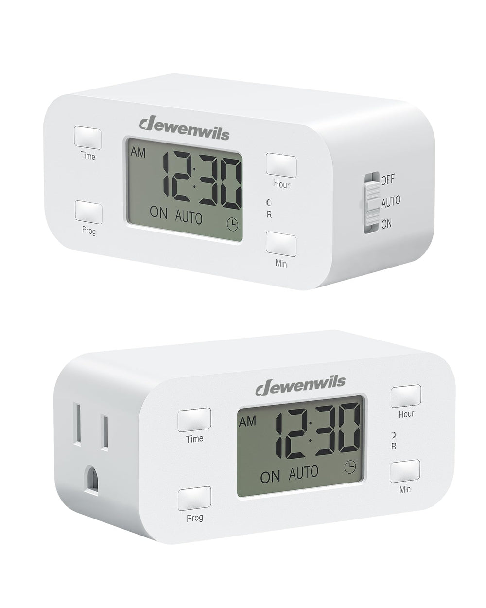 DEWENWILS front view of digital timer outlet showing clear display and sleek look for neat outlets