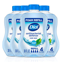 Dial spring water front packaging showing refill size and scent, promotes convenient bulk use