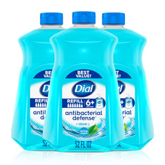 Dial spring water front packaging shows large refill volume and fresh scent benefit