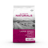 Diamond Naturals front packaging showing lamb recipe and large breed focus benefits
