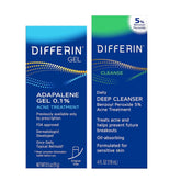 Differin kit front packaging showing adapalene gel and benzoyl peroxide cleanser for clearer skin