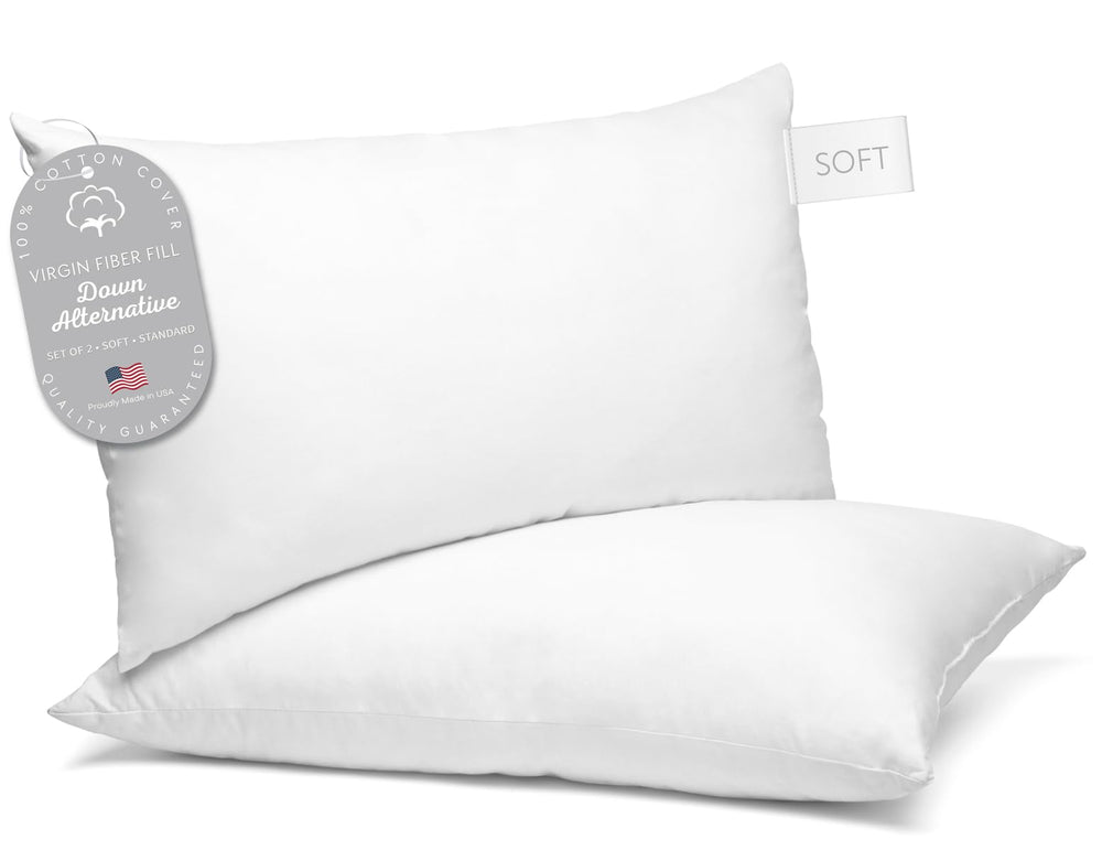 Digital Decor front view of two standard pillows showing plush hotel look and comfort