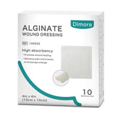 Dimora front packaging showing 4x4 sterile pads and clear product benefits
