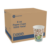 Georgia-Pacific Dixie cup front packaging showing 1000 count and coffee haze design benefits convenience