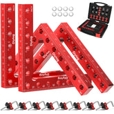 Diylog front view of four 90° aluminum corner clamps in storage box for neat organization