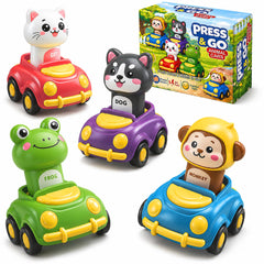 DMIGHT front packaging showing all four colorful animal cars, appeals to parents