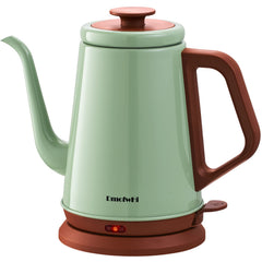 DmofwHi front view of green gooseneck kettle highlighting sleek design and portability