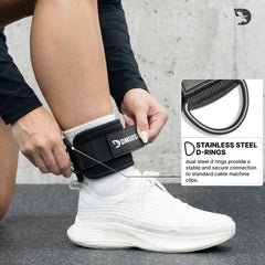DMoose strap in use performing cable kickback demonstrating stability