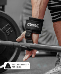 DMoose Fitness hooks in use on deadlift demonstrating stable bar hold