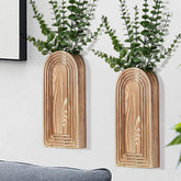 Dnnnii front view showing two brown wooden wall vases and warm decor benefits