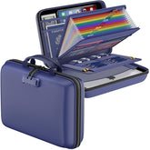 DocSafe front view showing blue hard-shell and handle, durable protection benefit