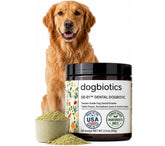 Dogbiotics DE-01 front packaging showing jar and label with product benefit