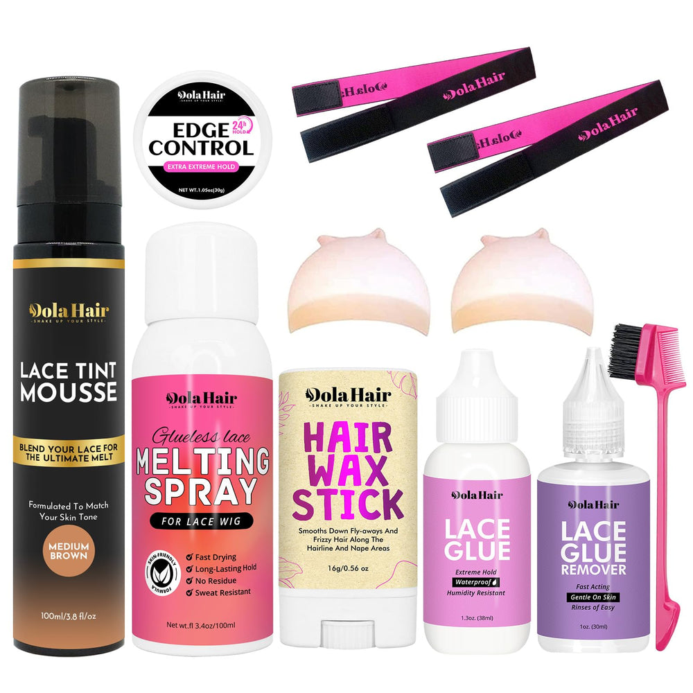 Dolahair front packaging showing complete wig installation kit benefits