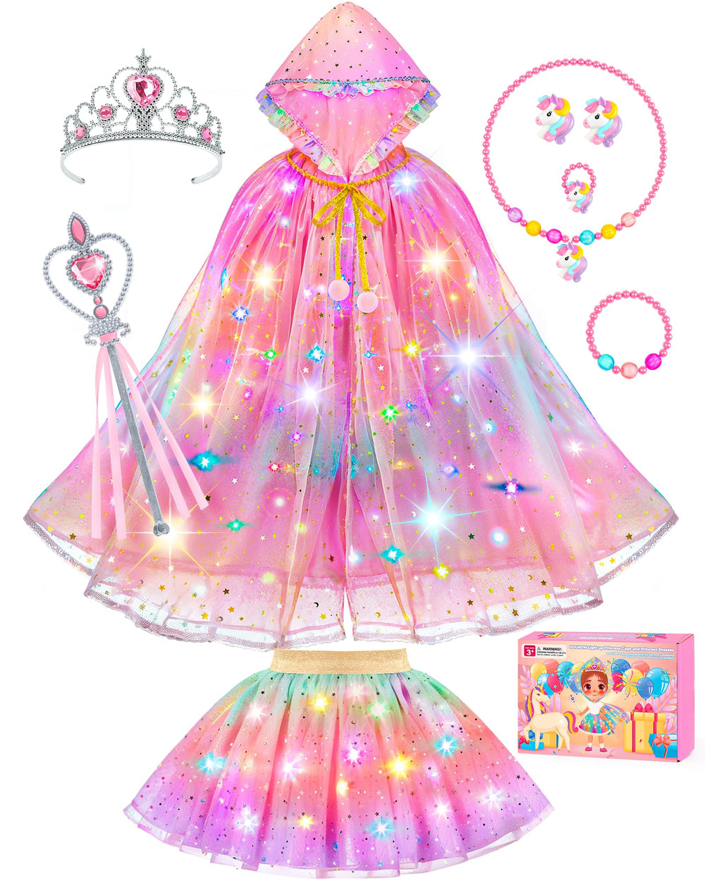 DOLNOW front packaging showing full princess set and gift-ready box