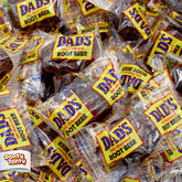Donty-Tonty front packaging of 5 lb Dad's Root Beer Barrels showing clear bag and candy — easy portioning