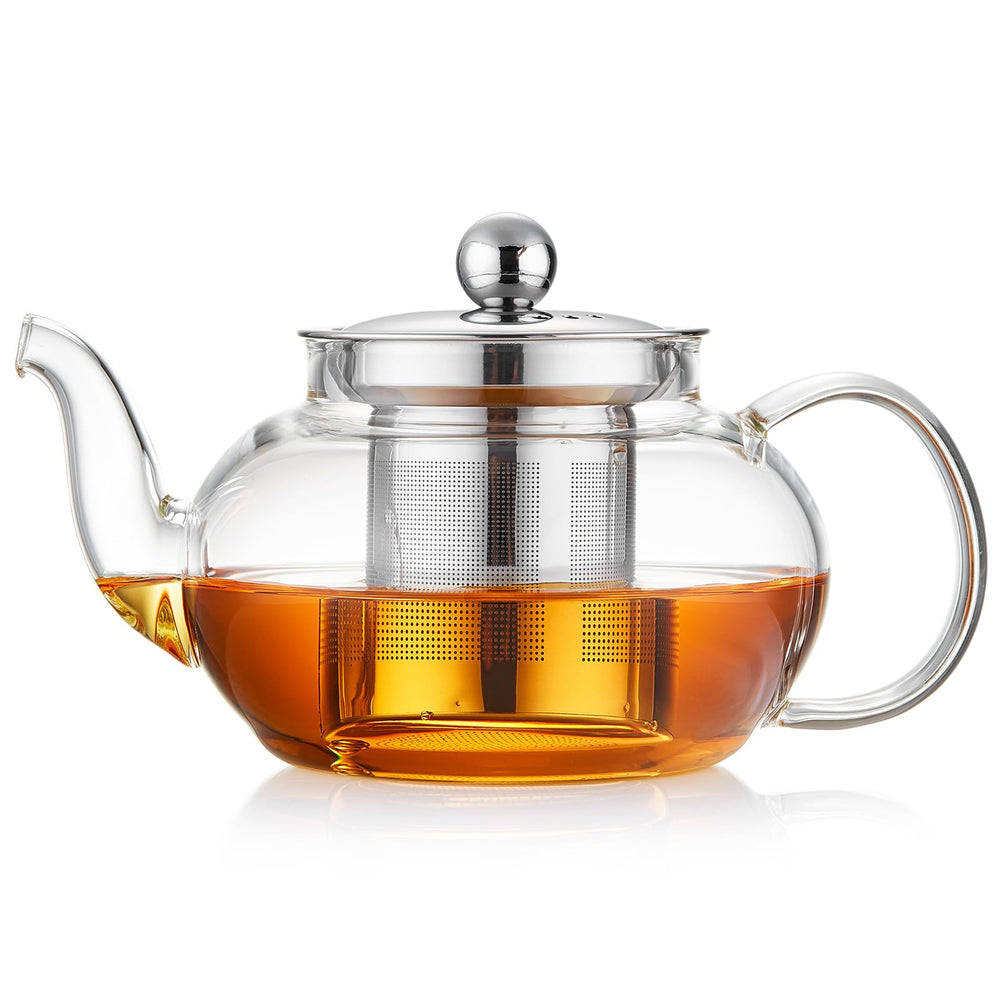 DOPUDO front view teapot showing clear borosilicate glass and cute rounded design for attractive pouring