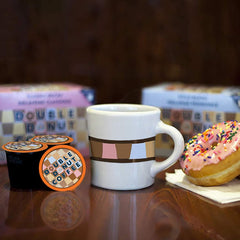 Double Donut pod inserted in brewer illustrating Keurig-compatible ease