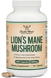 Double Wood Lion's Mane front bottle view shows clean packaging and benefits