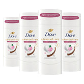 Dove front packaging displaying caring coconut and 4-pack convenience