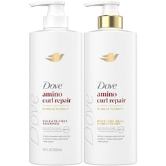 Dove front packaging showing bottles and benefits for curl repair