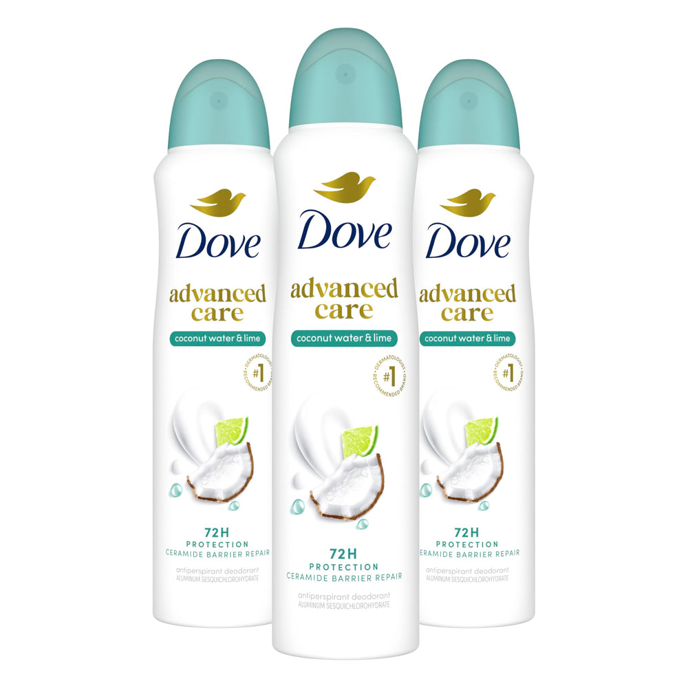 Dove front packaging showing coconut and lime scent and protective benefits
