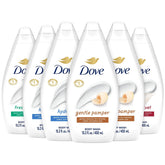 Dove front packaging showing six-pack and easy restock benefit