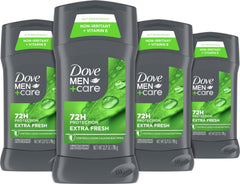DOVE MEN + CARE front packaging showing four sticks and product benefit