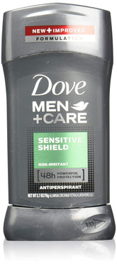Dove Men+Care front packaging showing pack of four and product benefits