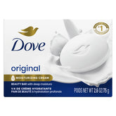 Dove original beauty bar front packaging showing brand and quantity, conveying value
