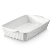 DOWAN front view of 9x13 casserole dish showing size and handles for easy serving