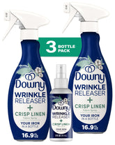 Downy close-up of front packaging showing Crisp Linen scent and benefits