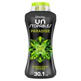 Downy Unstopables front packaging showing Paradise scent for lasting freshness