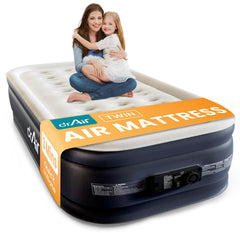 Dr. Air front packaging showing twin mattress and quick setup benefits