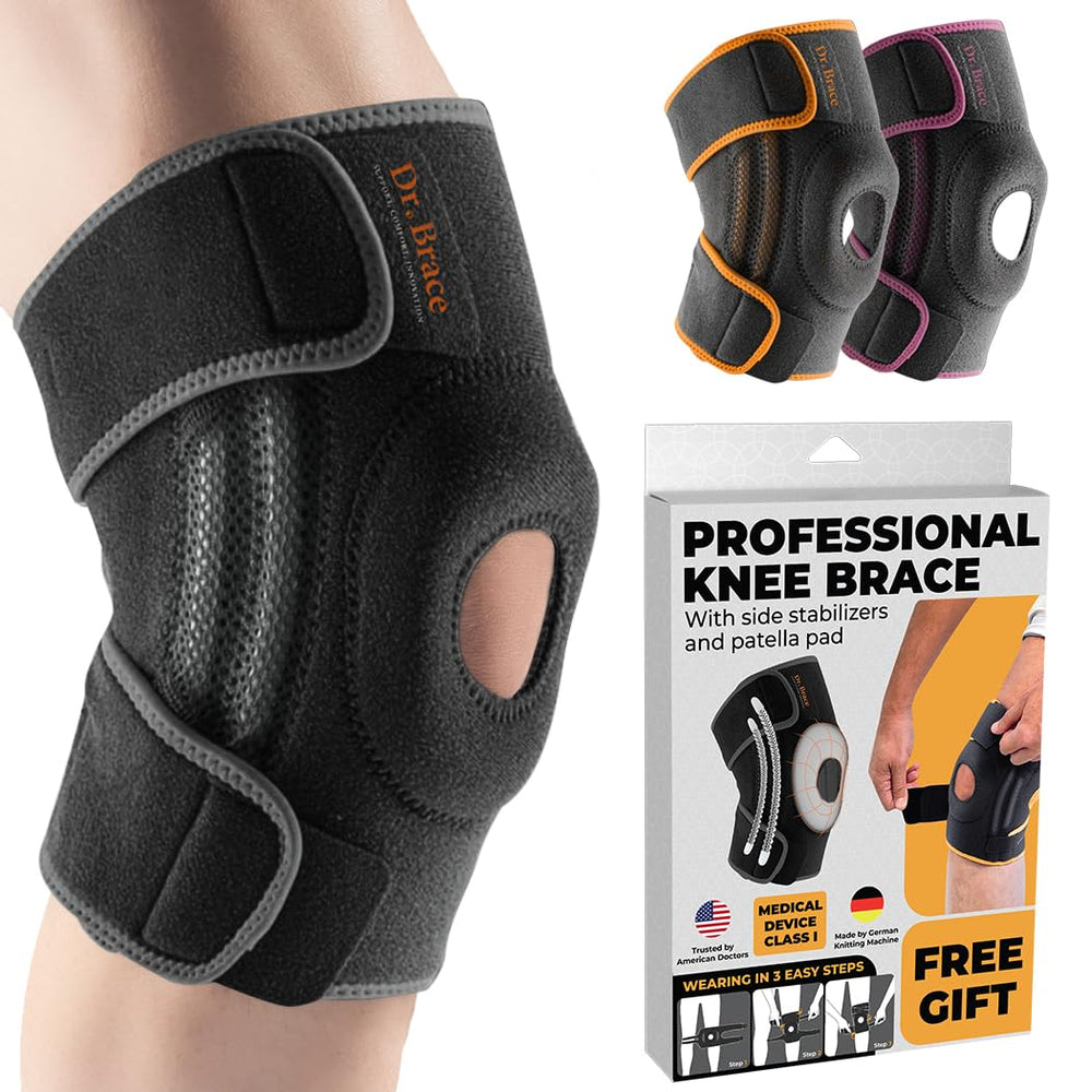 DR. BRACE front view showing knee brace fit and secure support