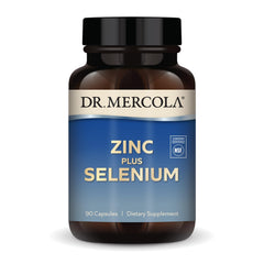 Dr. Mercola bottle front packaging showing zinc plus selenium label and benefits