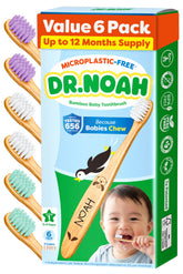DR.NOAH front packaging showing six baby toothbrushes and eco benefit