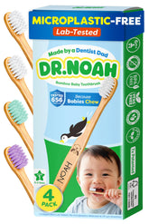 Dr. Noah front packaging showing 4-pack and microplastic-free benefit