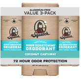 Dr. Squatch front packaging showing Coconut Castaway three-pack and benefits
