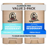 Dr. Squatch front packaging showing Coconut Castaway and Fresh Falls benefits