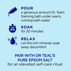 Dr Teal's foaming bath lather texture showing abundant gentle bubbles