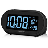 DreamSky front view with large blue LCD showing time and date, easy readability