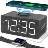 DreamSky front view wooden alarm clock showing clear large digits and tidy bedside benefit