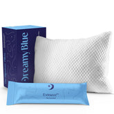 DreamyBlue front view of Signature pillow showing full Queen size and neat cover, promotes comfort