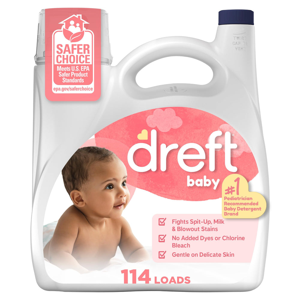 Dreft front jug 150 fl oz showing label and load count benefit
